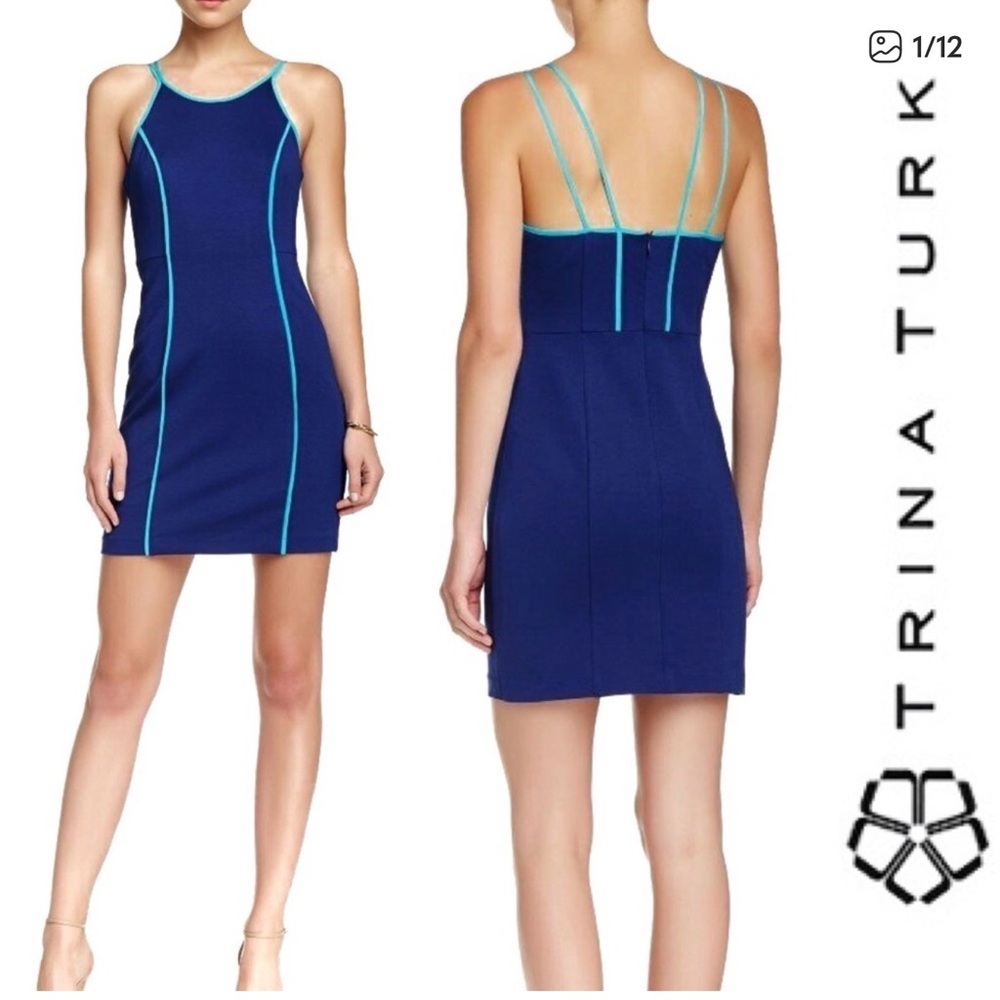 Trina Turk Royal Blue Mini Dress with Teal Piping - size 6.  EUC
